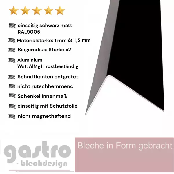 schwarz Ral 9005 Winkelprofil 1mm tiefschwarz